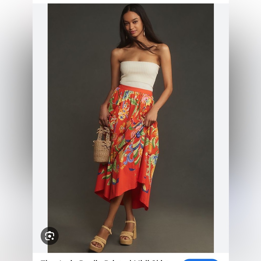 Anthropologie Red Floral Jacie Midi Skirt